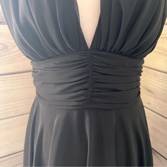 Chicas Vintage Y2K 90s Black Halter V Neck Flowy Dress - Picture 5 of 11